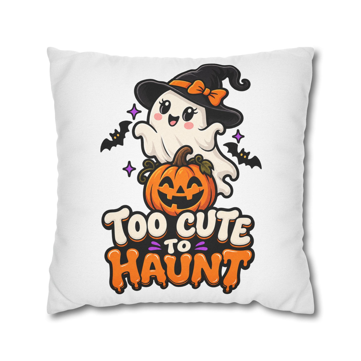 Halloween Pillowcase — "Too Cute to Haunt" Ghost Pumpkin Decorative Pillow Cover
