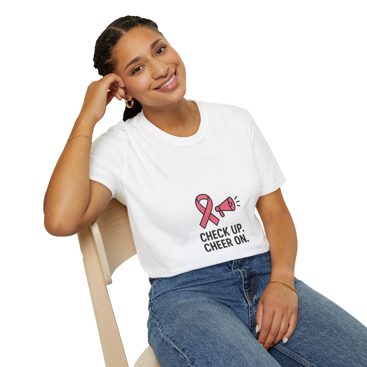 Breast Cancer Awareness T-Shirt — "Check Up. Cheer On." Pink Ribbon Design - Trending Now - October 2026