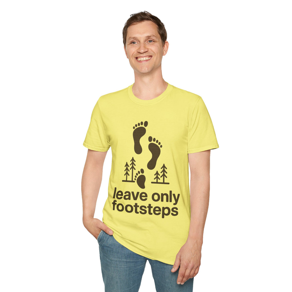 "Leave Only Footsteps" Minimalist Outdoor Graphic Tee - Aesthetic Eco Friendly Nature White T-Shirt - Trending Now - September 2026