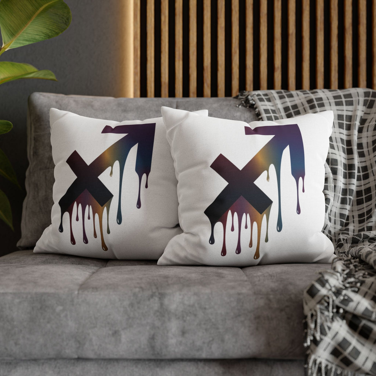 Sagittarius Dripping Arrow Logo Pillowcase — Modern Graphic Accent Pillow