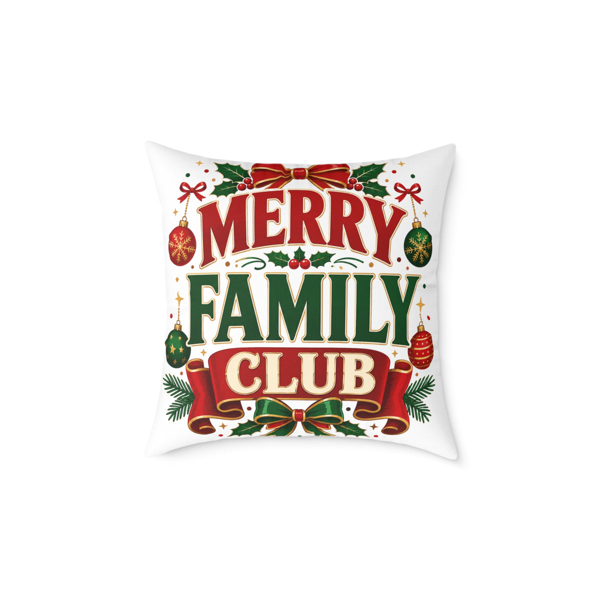 Merry Family Club Christmas Pillow - Holiday Decorative Throw Pillow