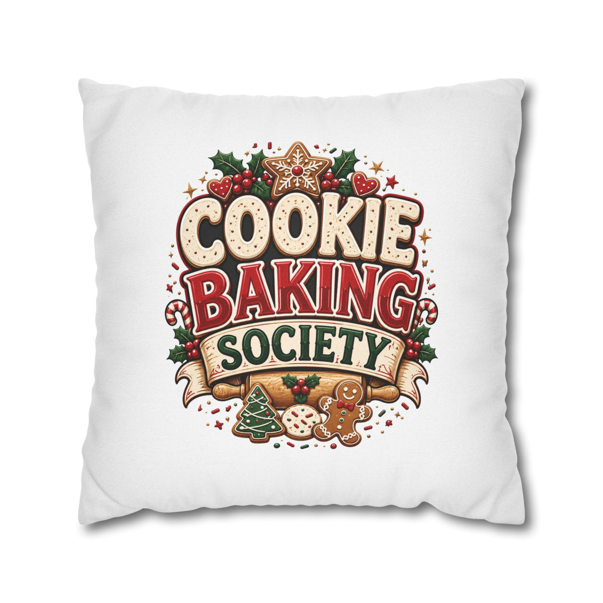 Christmas Cookie Baking Society Pillowcase — Holiday Baking Decorative Throw Pillow Cover
