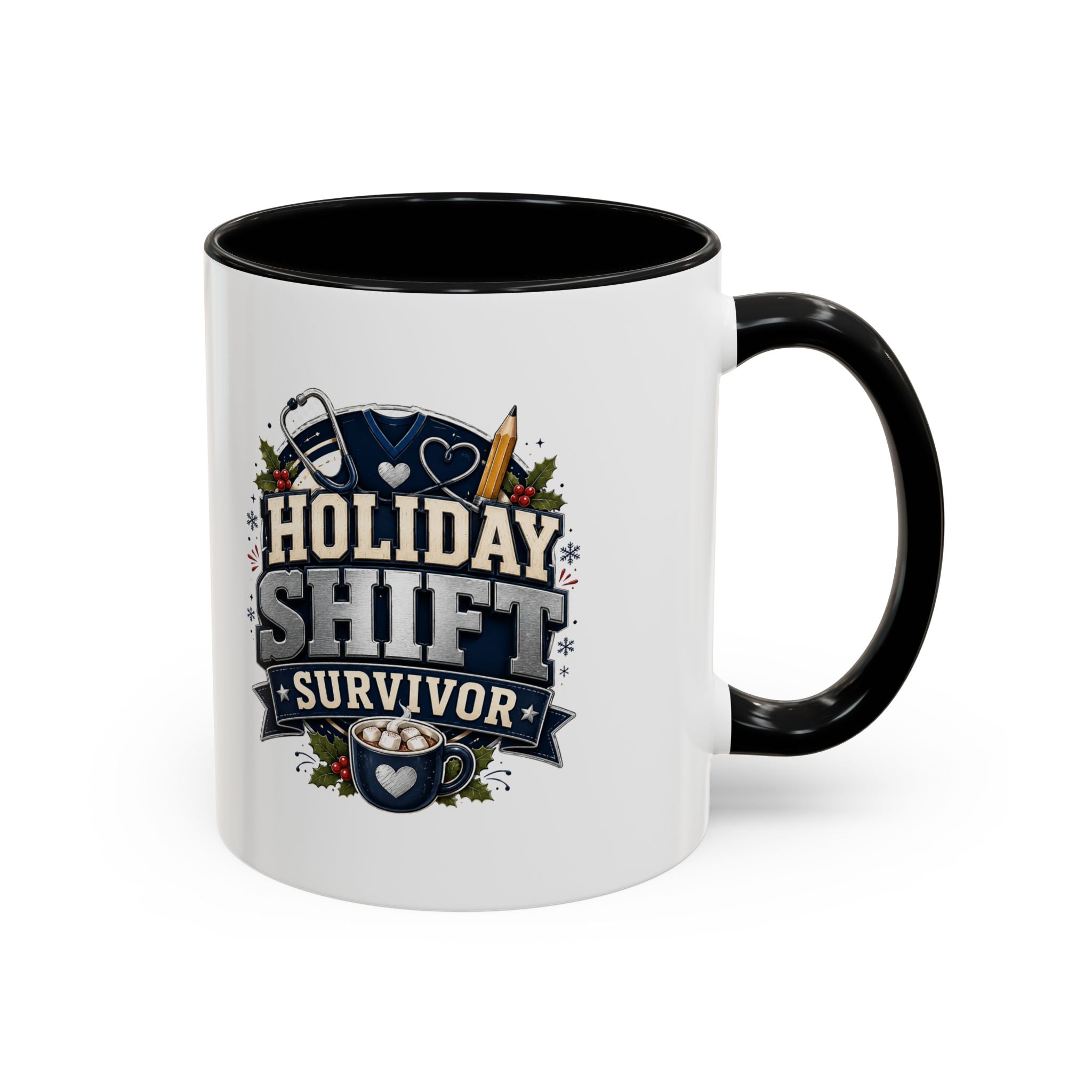 Modern Day Christmas Holiday Shift Survivor Accent Coffee Mug – Nurse & Healthcare Worker Gift