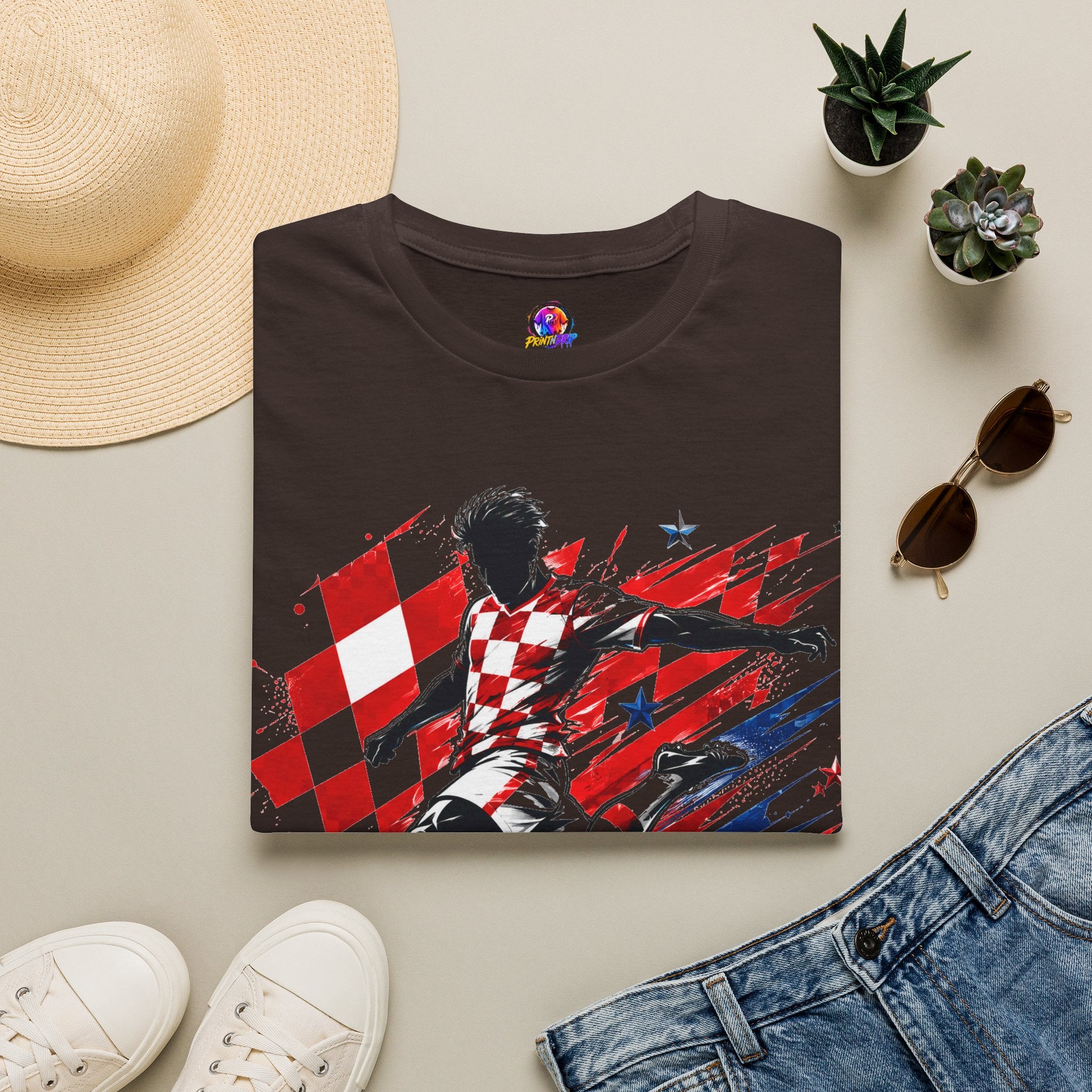 Checkered Glory T-Shirt — Croatia Soccer Fan Tee