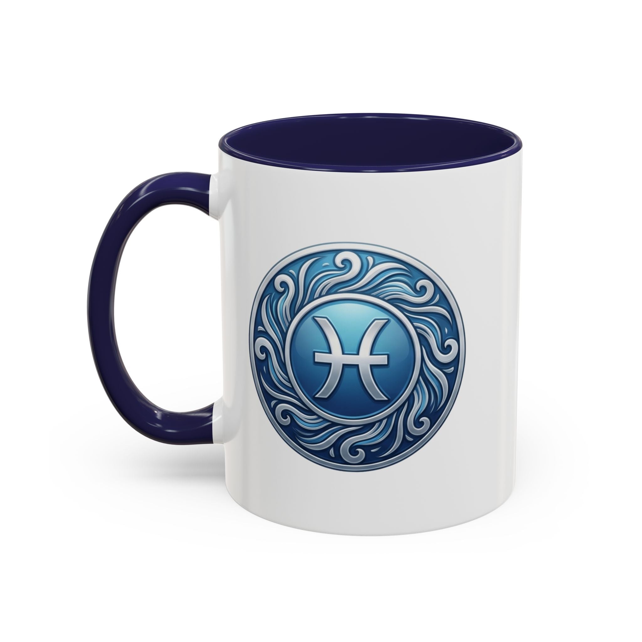 Pisces Zodiac Coffee Mug — Blue Astrological Symbol Accent Mug