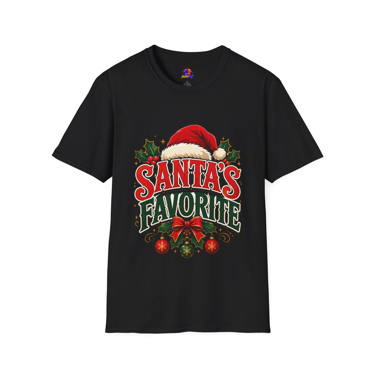 Santa's Favorite T-Shirt — Festive Christmas Tee with Santa Hat & Holly