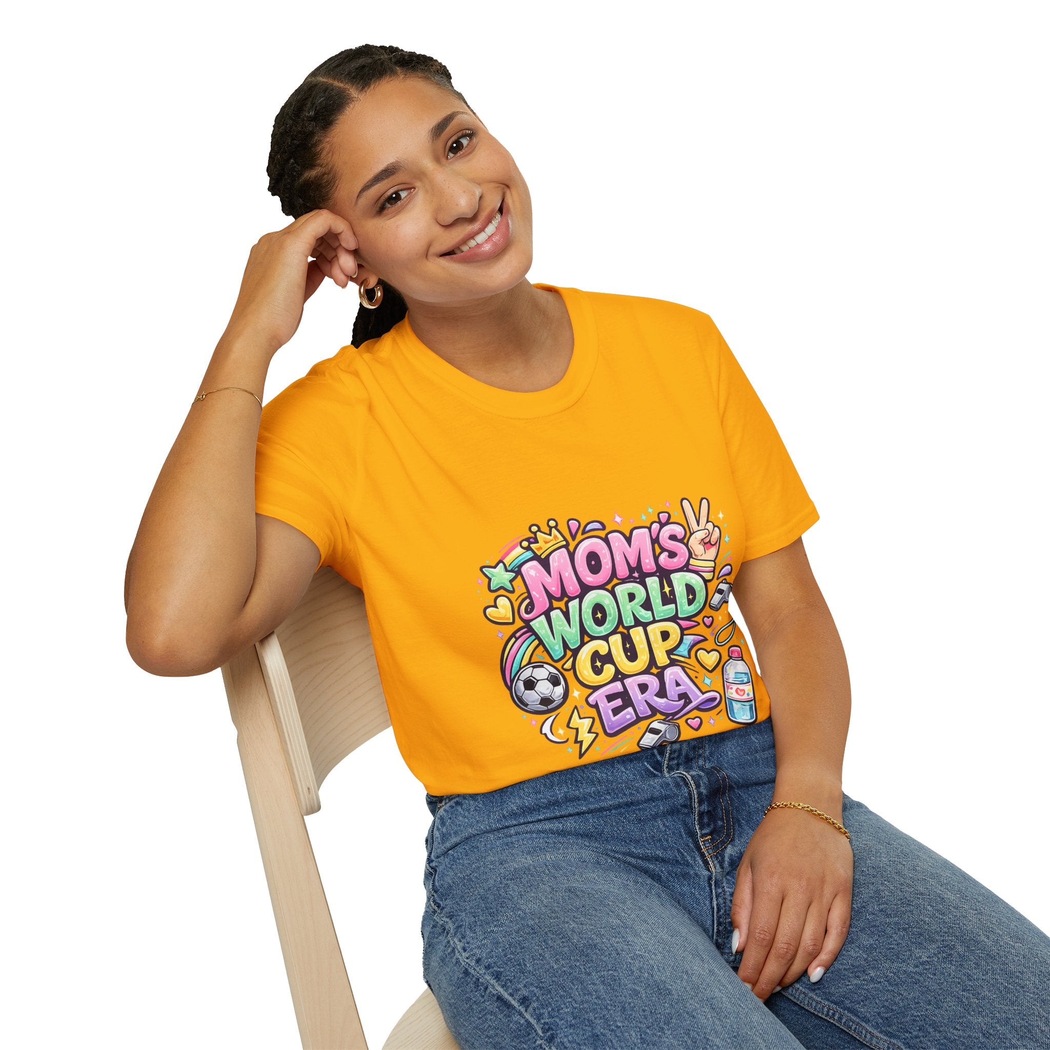 Girls Kids Mom's World Cup Era T‑Shirt — Playful Soccer Mom Tee