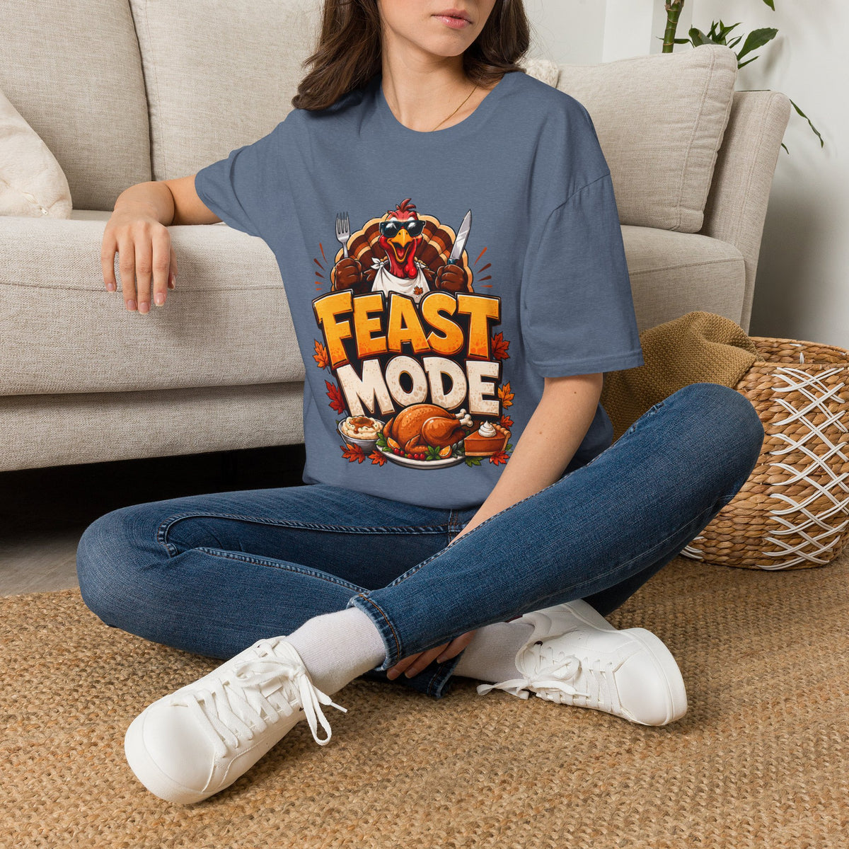 Thanksgiving T-Shirt Feast Mode T-Shirt — Funny Thanksgiving Turkey Graphic Tee