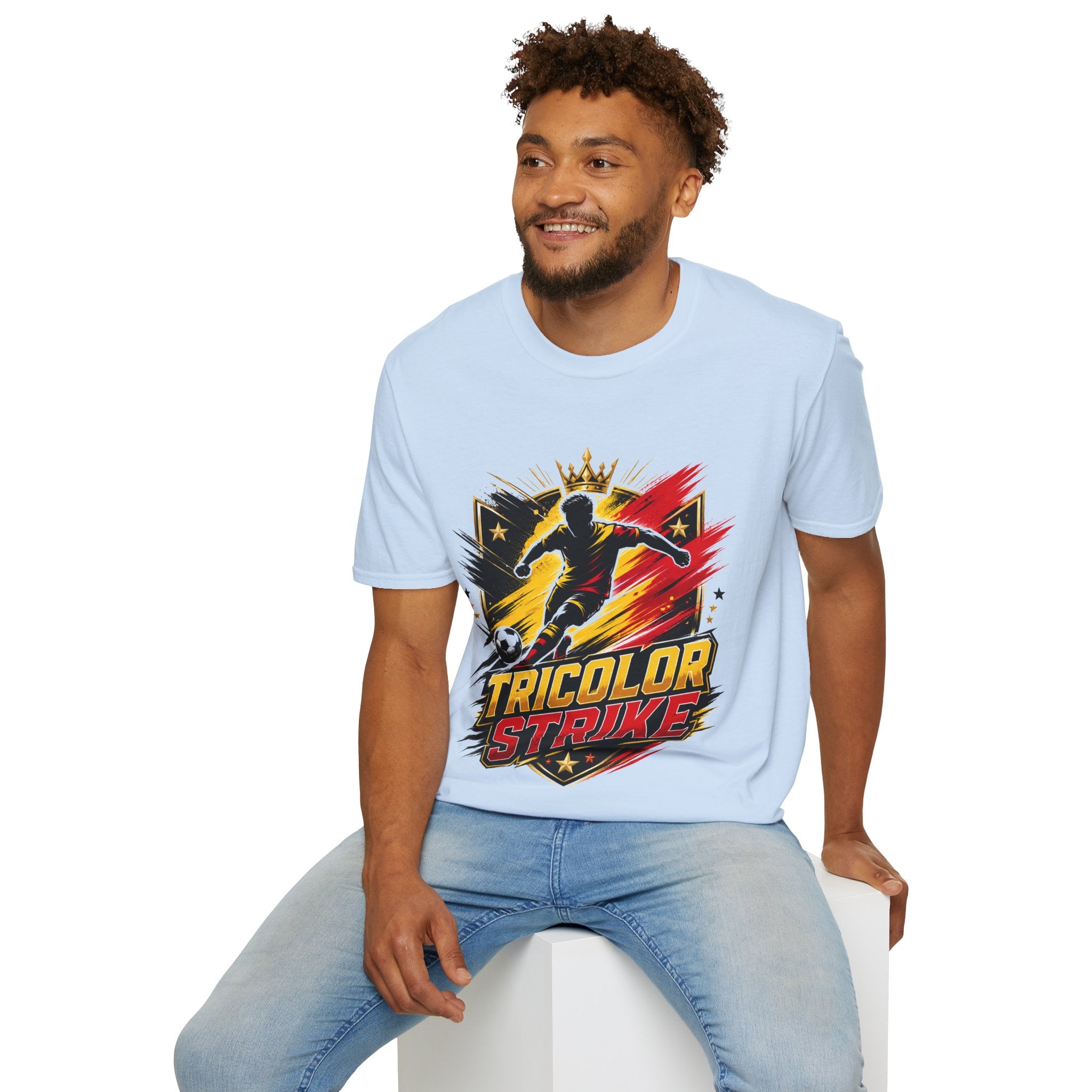 Belgium Soccer T-Shirt — 'Tricolor Strike' Graphic Jersey Tee