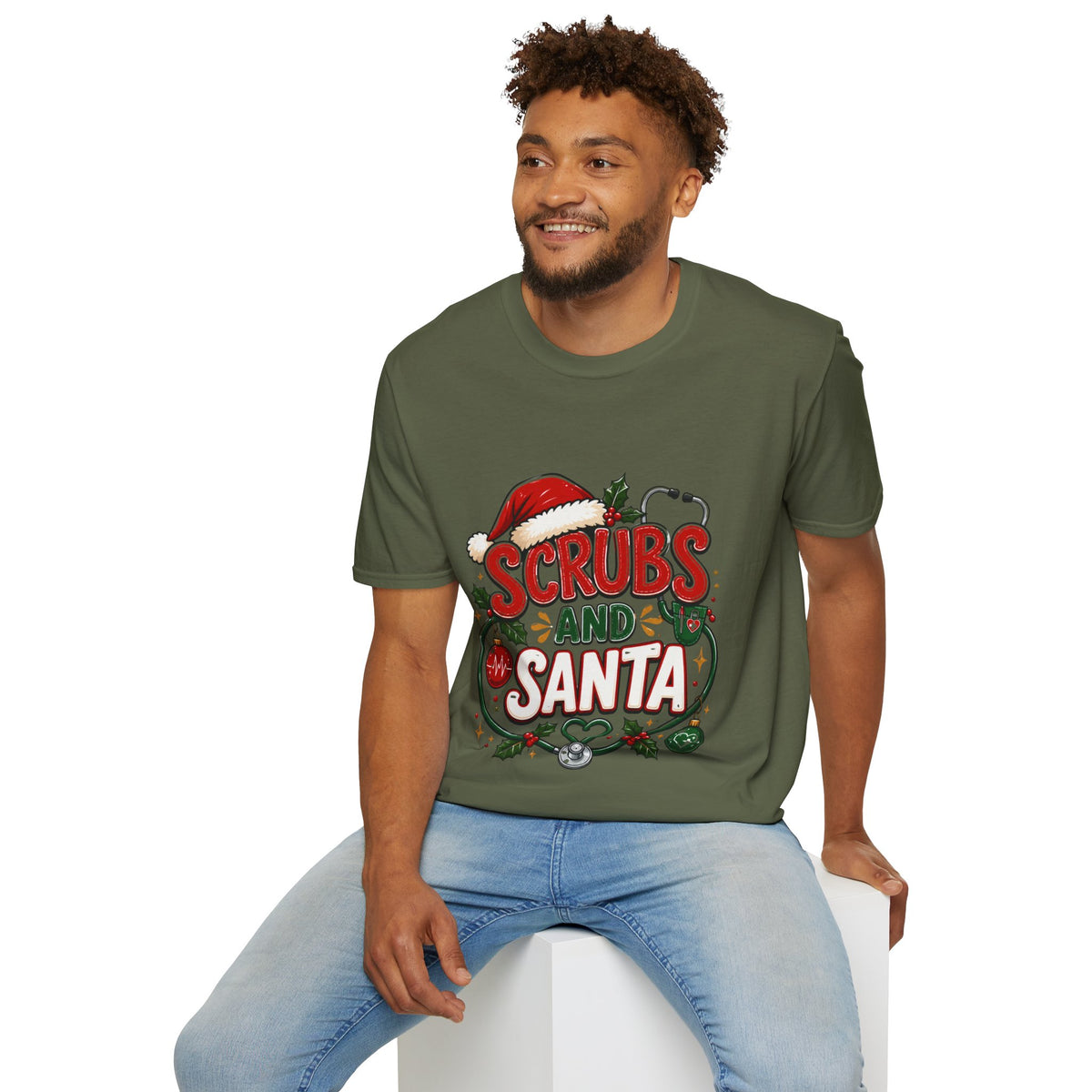 Scrubs and Santa Christmas Tee — Funny Nurse Holiday T-Shirt