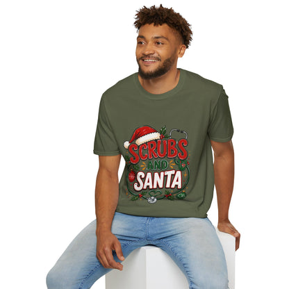 Scrubs and Santa Christmas Tee — Funny Nurse Holiday T-Shirt