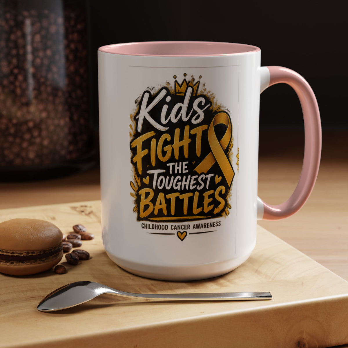 Kids Fight The Toughest Battles Accent Coffee Mug — Childhood Cancer Awareness 11/15oz