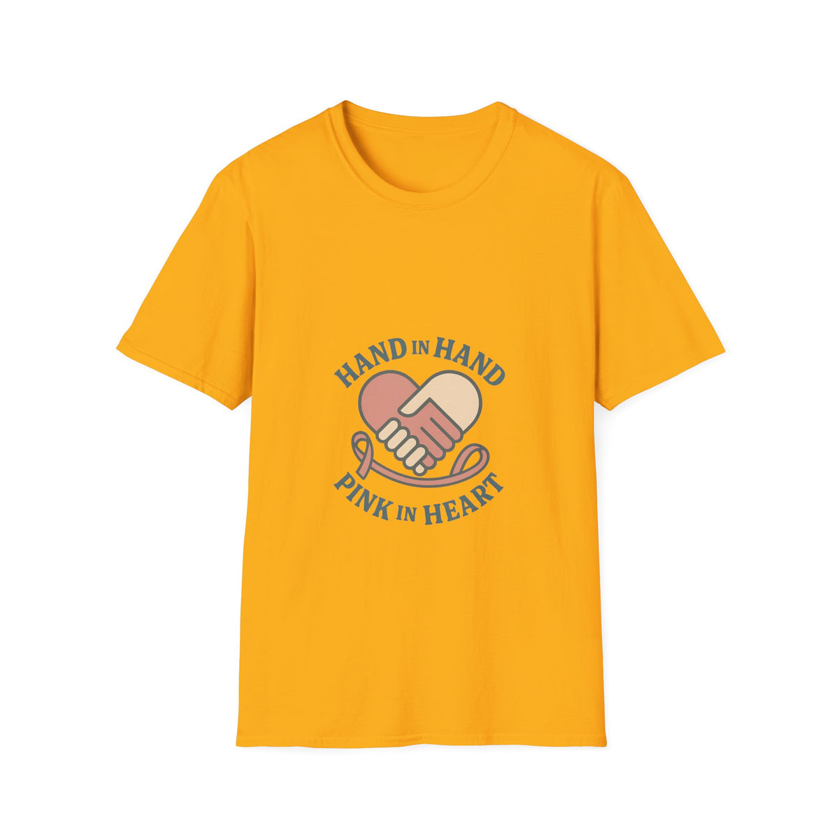 T-Shirt — "Hand in Hand, Pink at Heart" Heart-Shake Breast Cancer Support Tee - Trending Now - October 2026