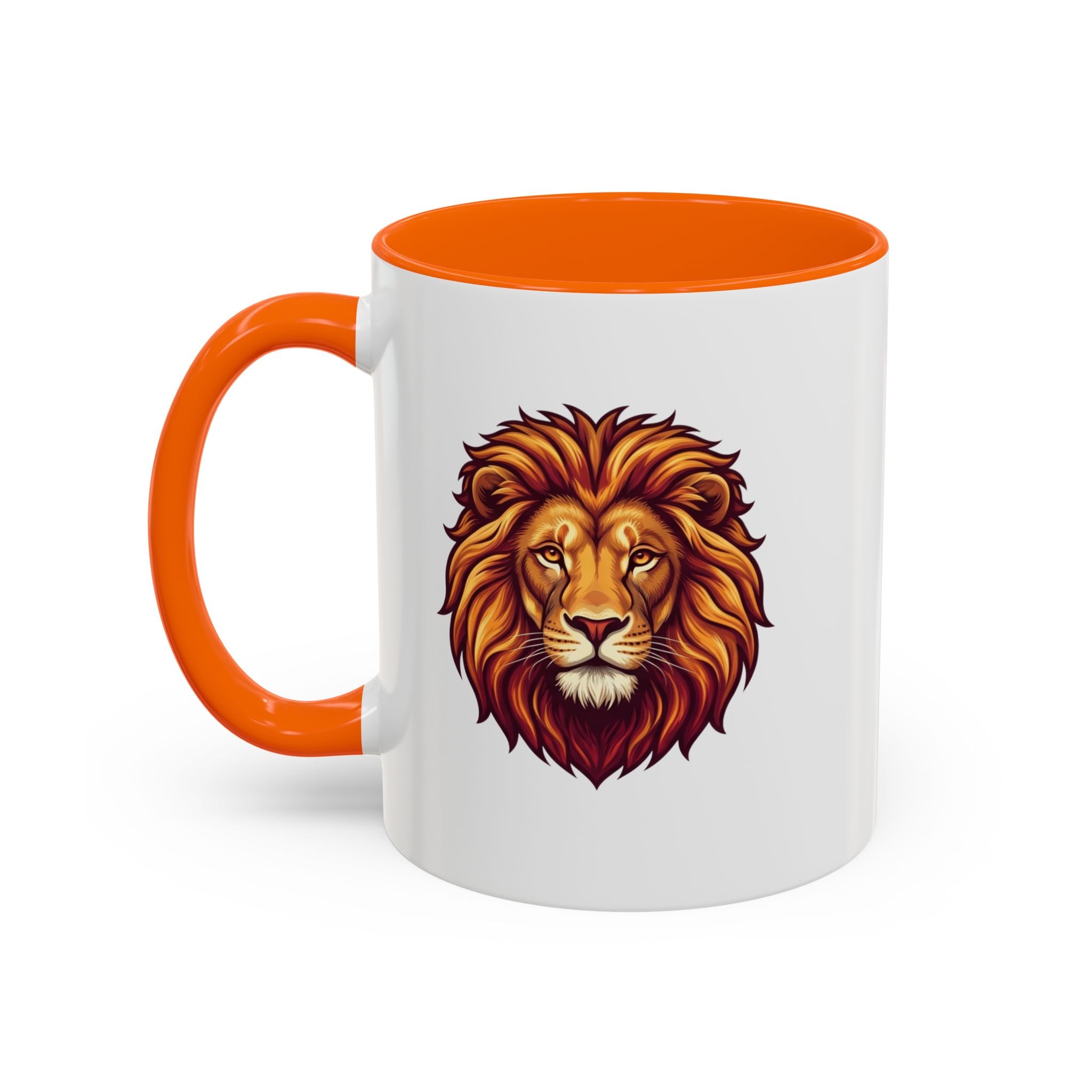 Lion Head Accent Coffee Mug — Bold Tribal Lion Face Design,