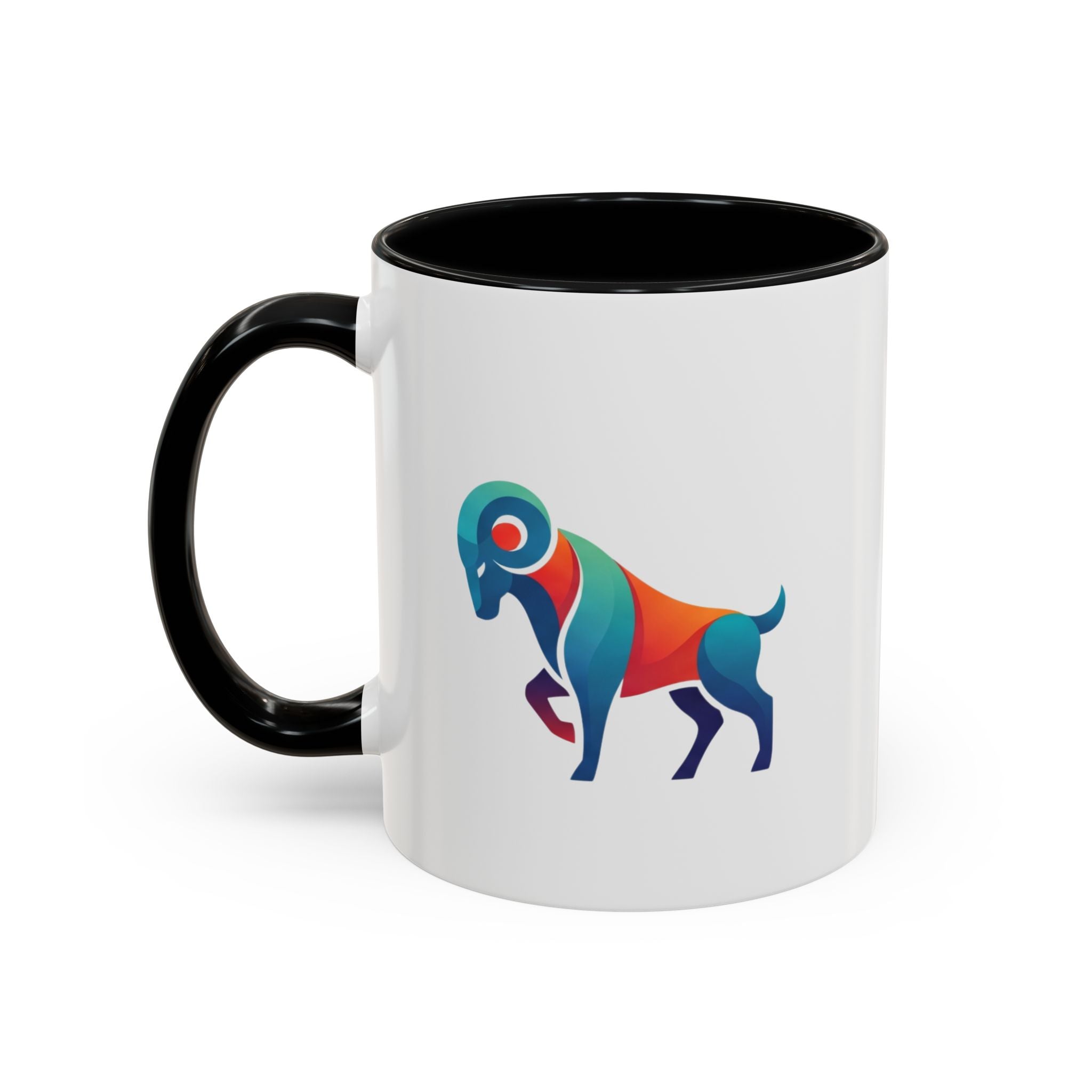 Colorful Ram Accent Coffee Mug — Geometric Zodiac Aries Design