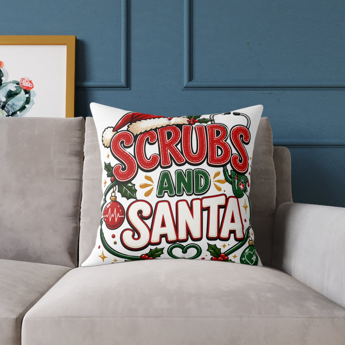 Scrubs and Santa Christmas Pillow — Holiday Nurse Throw Pillow