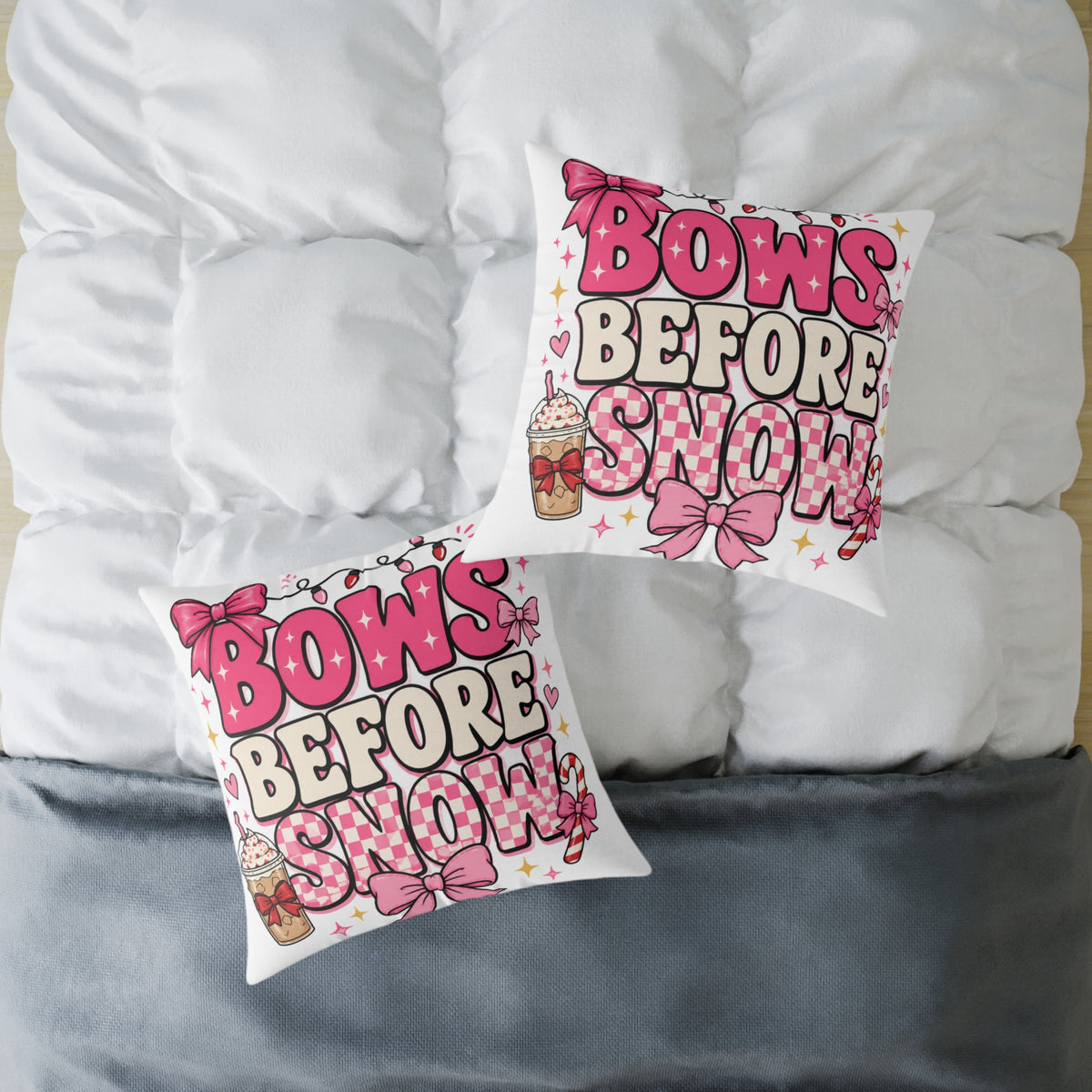 Modern Day Christmas Bows Before Snow Square Poly Canvas Pillow