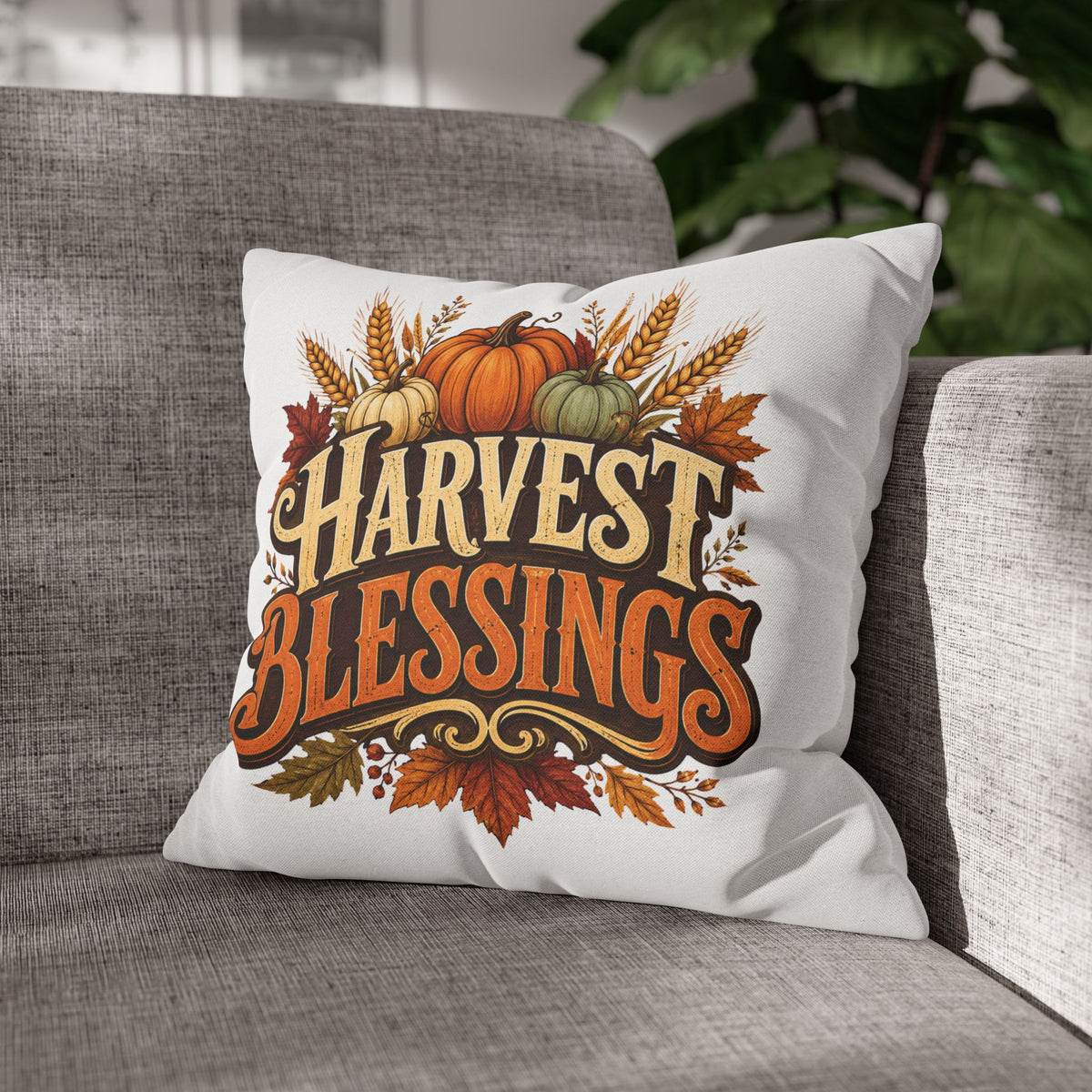 Thanksgiving Harvest Blessings Throw Pillowcase — Autumn Pumpkin Fall Decor