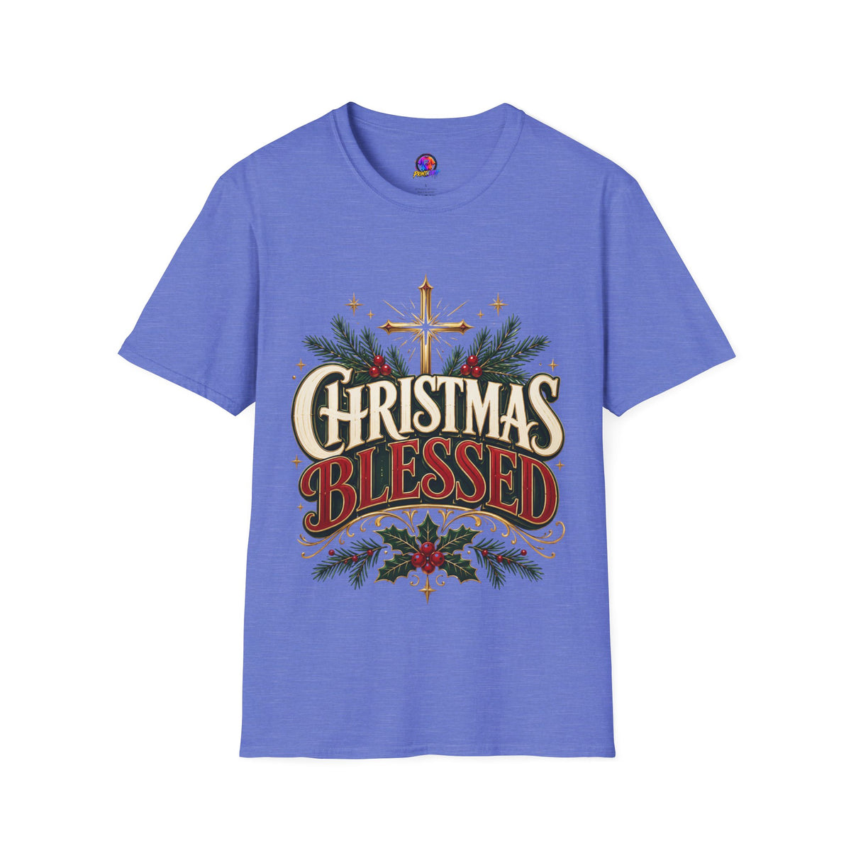 Christmas Blessed T-Shirt — Faith-Based Holiday Tee with Cross & Pine Design