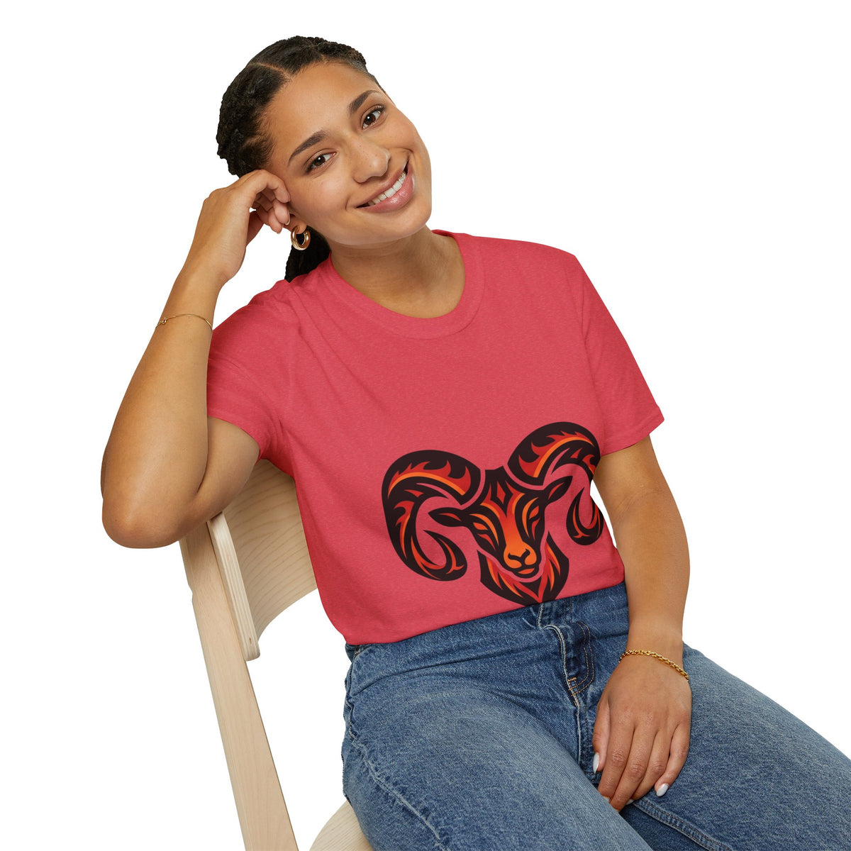 Aries Zodiac Ram Head Graphic T-Shirt — Tribal Flame Aries Design