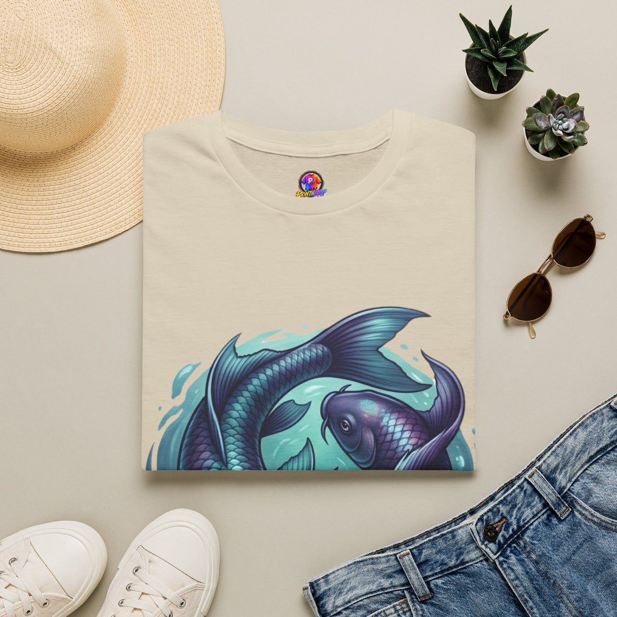 Koi Fish Circle T-Shirt — Artistic Yin Yang Aquatic Tee