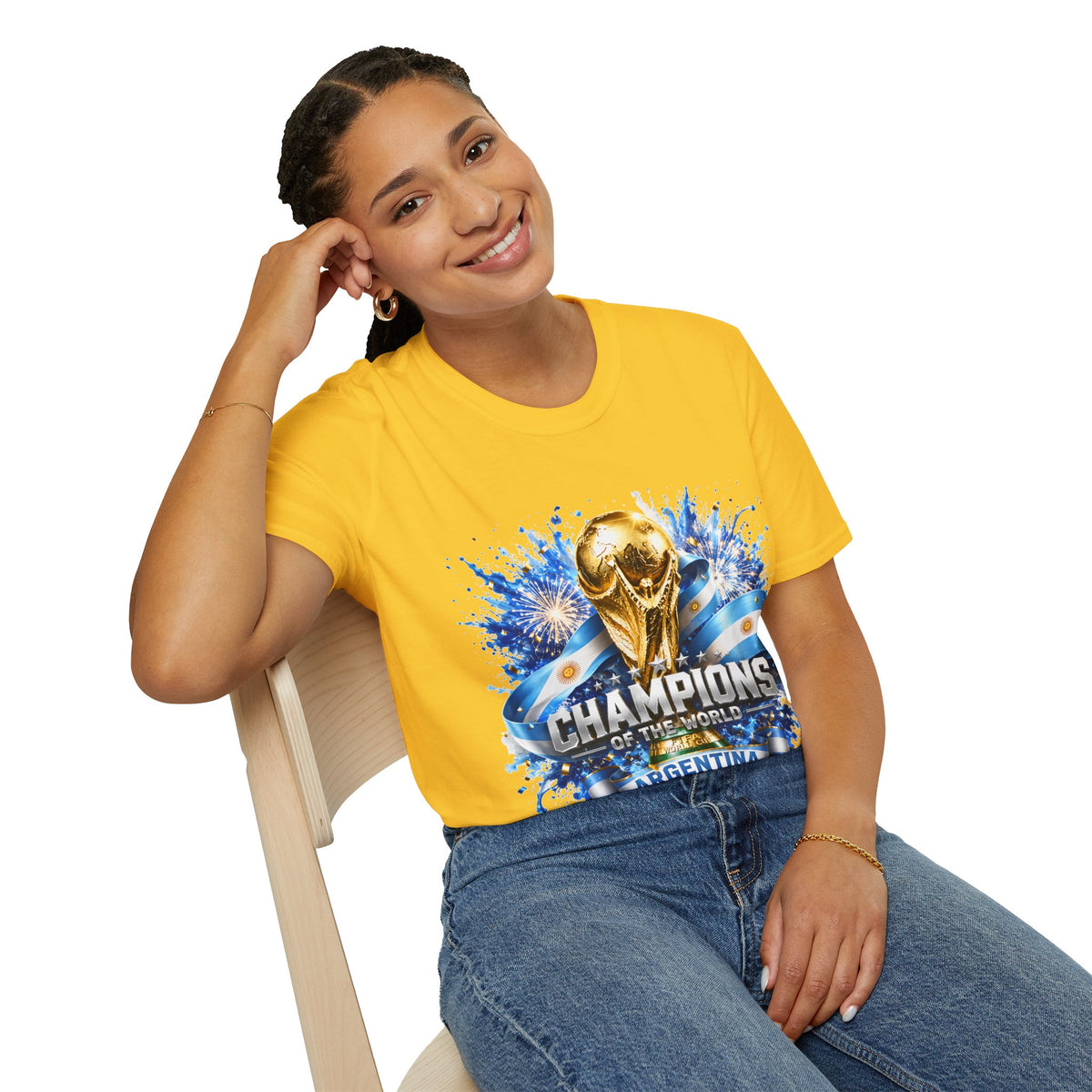 Argentina World Cup Champions T-Shirt — Gold Trophy Celebration Tee