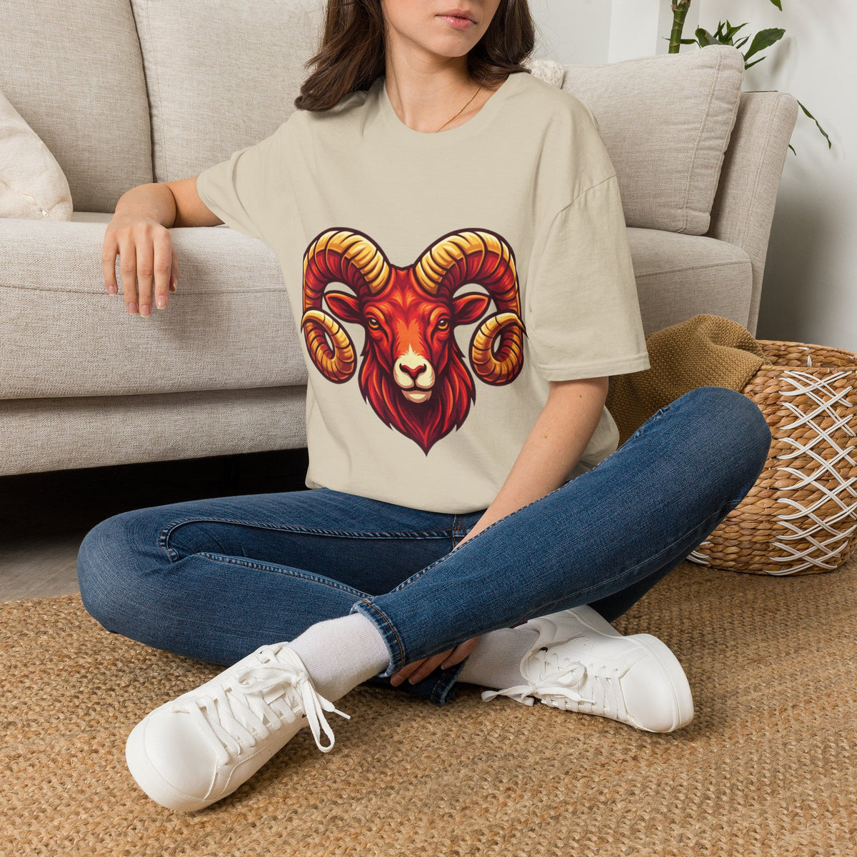 Aries Zodiac Ram Skull T-Shirt — Bold Goat Horn Graphic Tee (Aries/Zodiac)