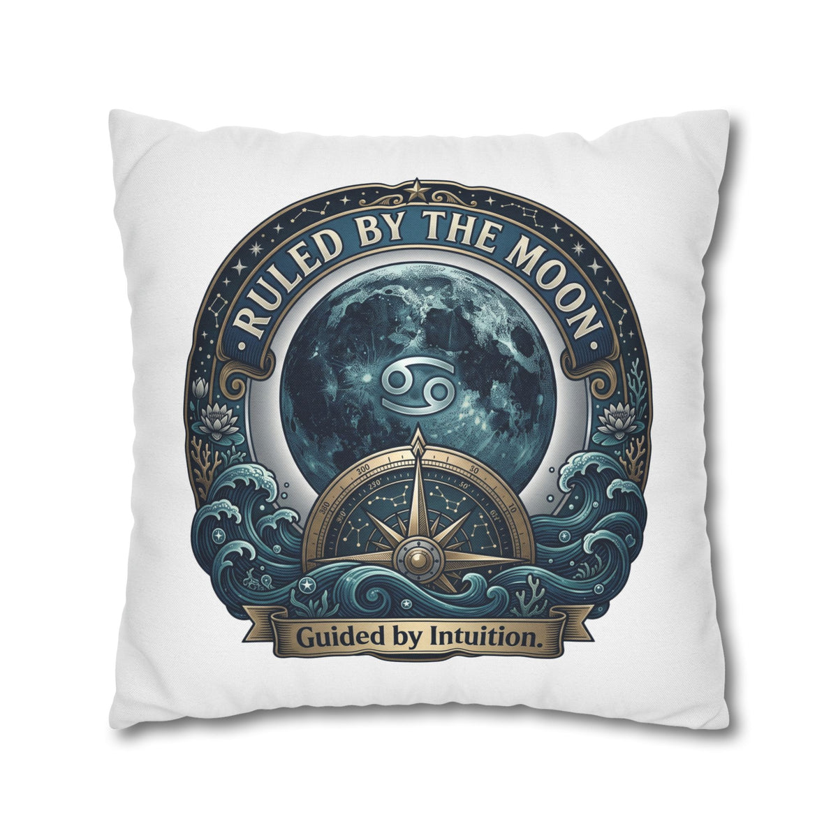 Ruled by the Moon Cancer Zodiac Pillowcase — 'Guided by Intuition' Decorative Throw Pillow Cover