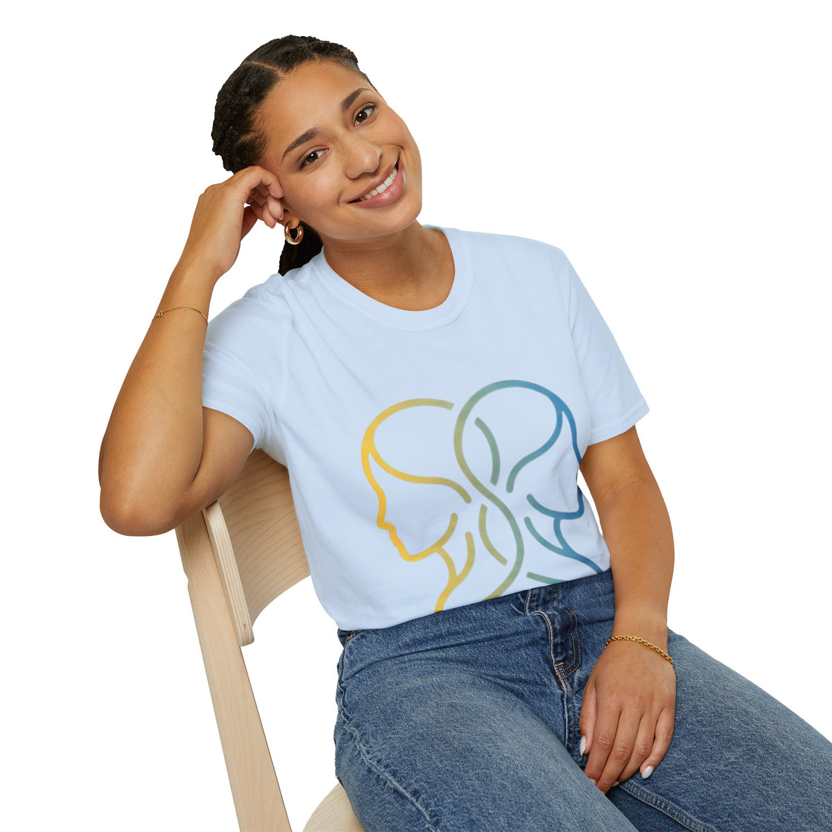 Twin Profile Line Art T‑Shirt — Gradient Sisterhood Outline Tee