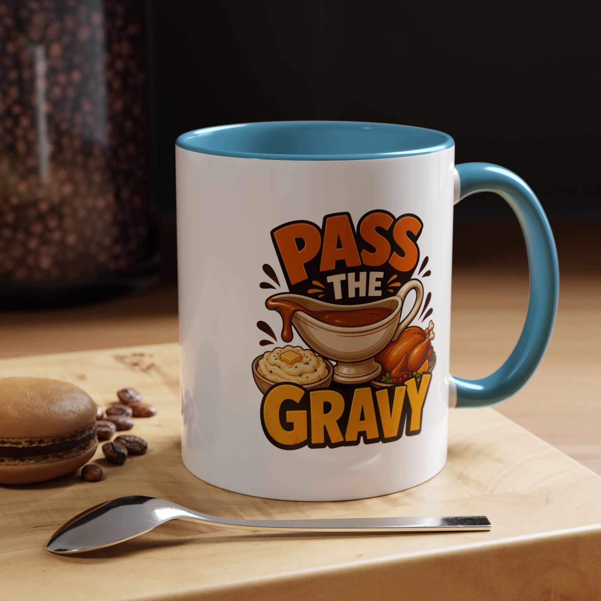 Thanksgiving Mug Pass the Gravy Coffee Mug — Thanksgiving Turkey & Gravy Bowl Accent Mug