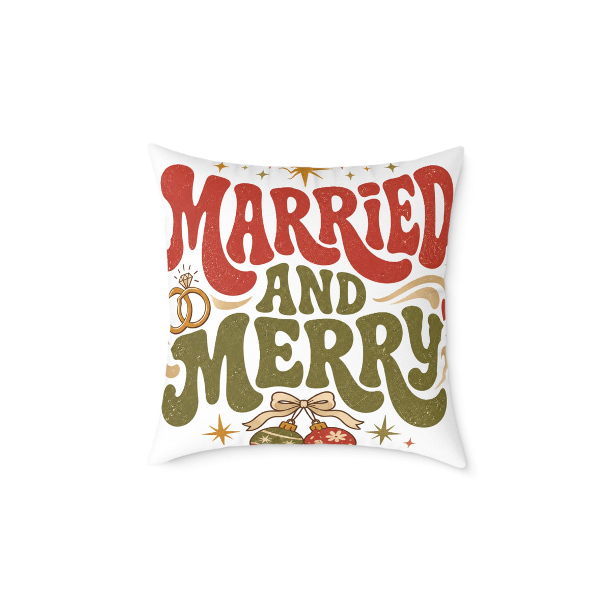Christmas Married and Merry Holiday Pillow — Festive Wedding & Christmas Decorative Pillow