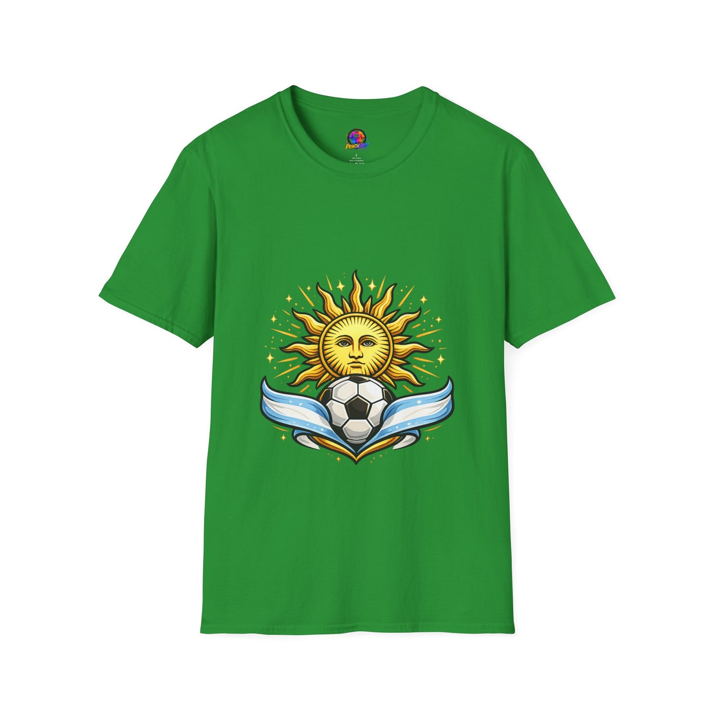 Argentina Sun Face Soccer T-Shirt — Retro Celestial Football Tee