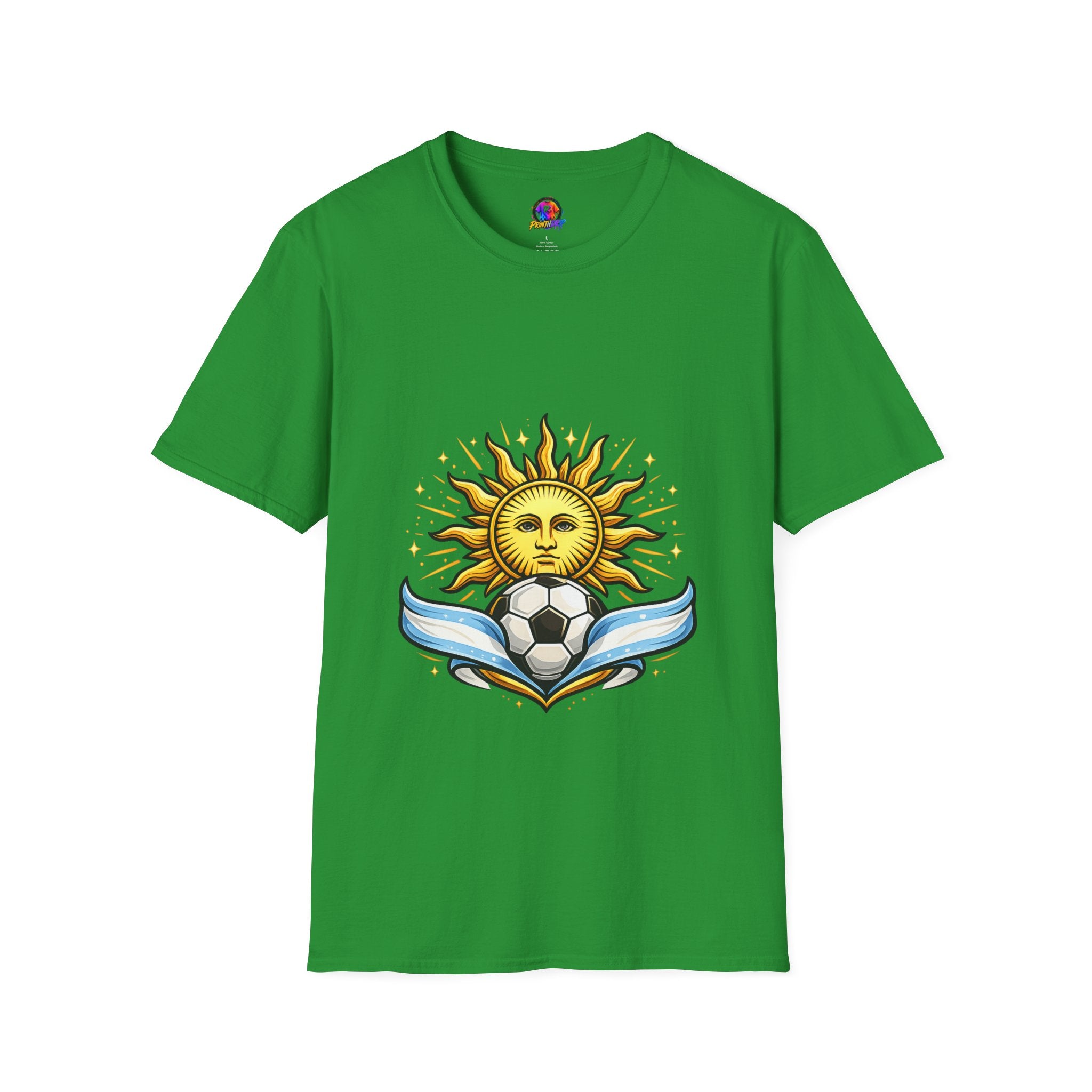 Argentina Sun Face Soccer T-Shirt — Retro Celestial Football Tee