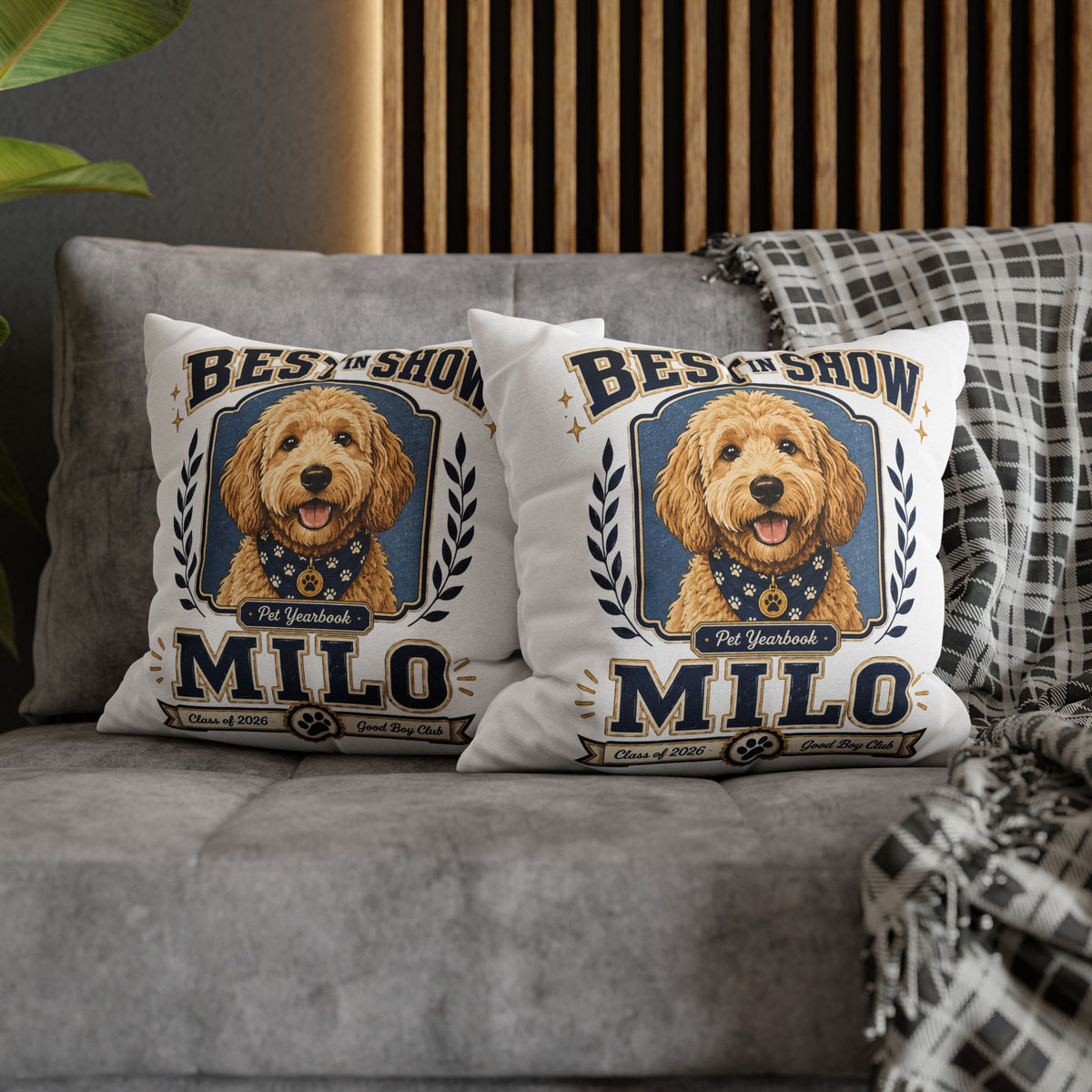 Best in Show Milo Pillowcase — Personalized Dog Portrait Decorative Pillowcase Milo Bailey Dog Dad Mom