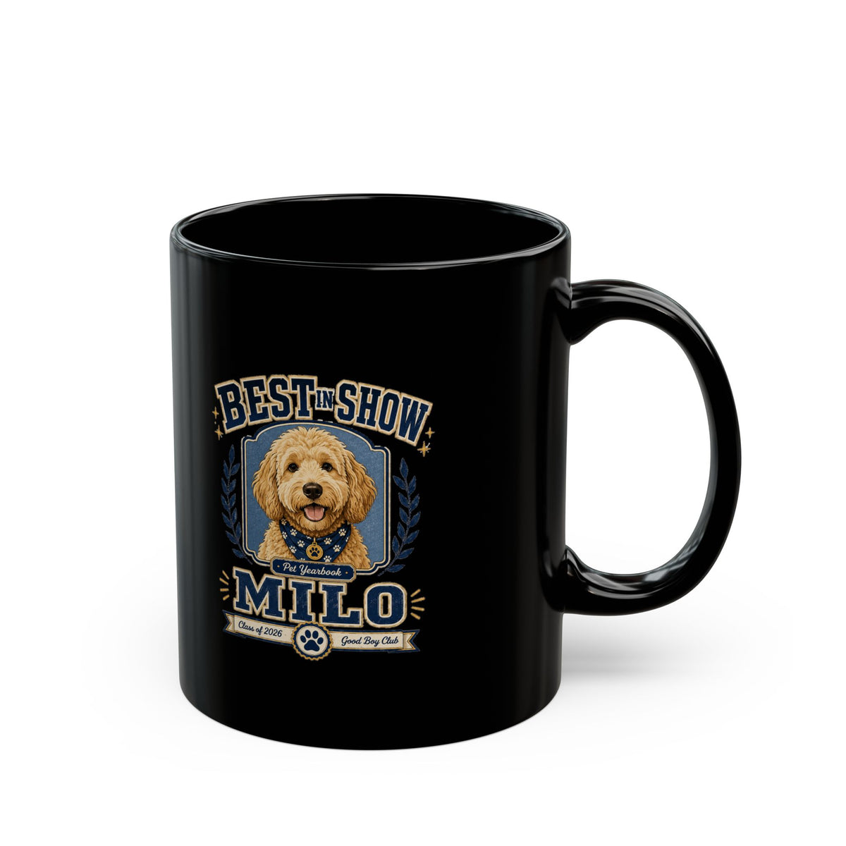 Milo Bailey Dog Dad Mom Black Mug