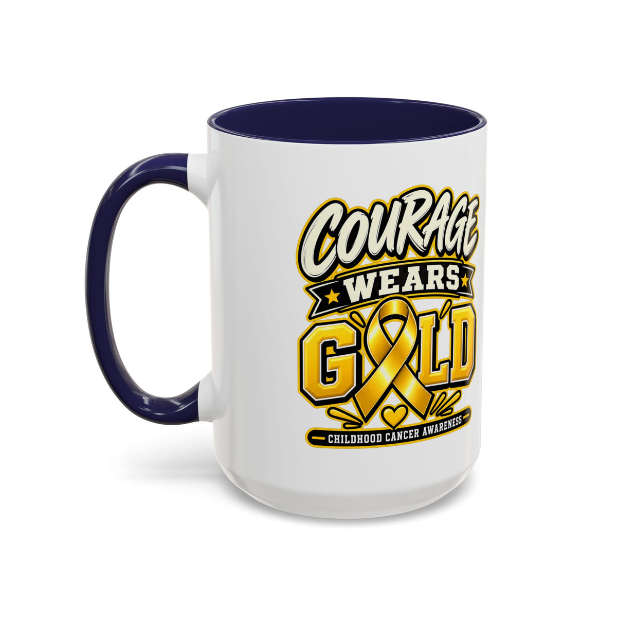 Courage Wears Gold Coffee Mug — Childhood Cancer Awareness Tea Cup