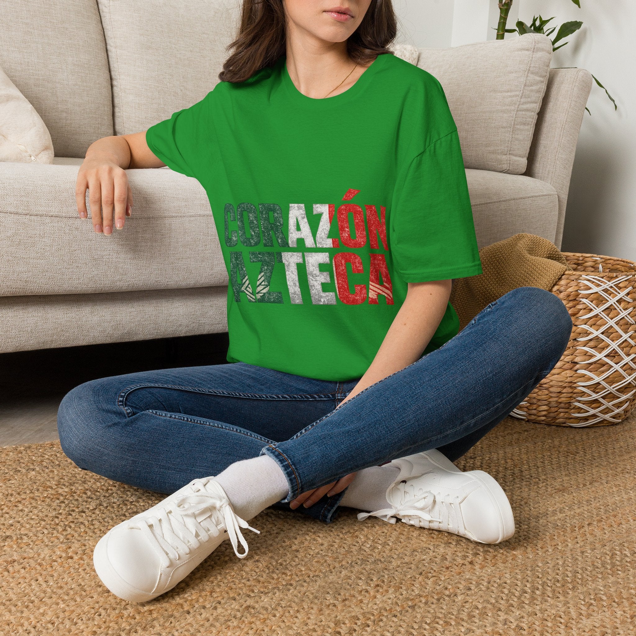 Mexico Corazón Azteca T-Shirt — Mexican Pride Flag Text Tee