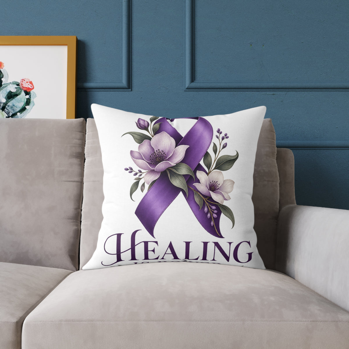Healing Purple Domestic Violence Awareness Ribbon Pillow — Floral Support Decorative Throw