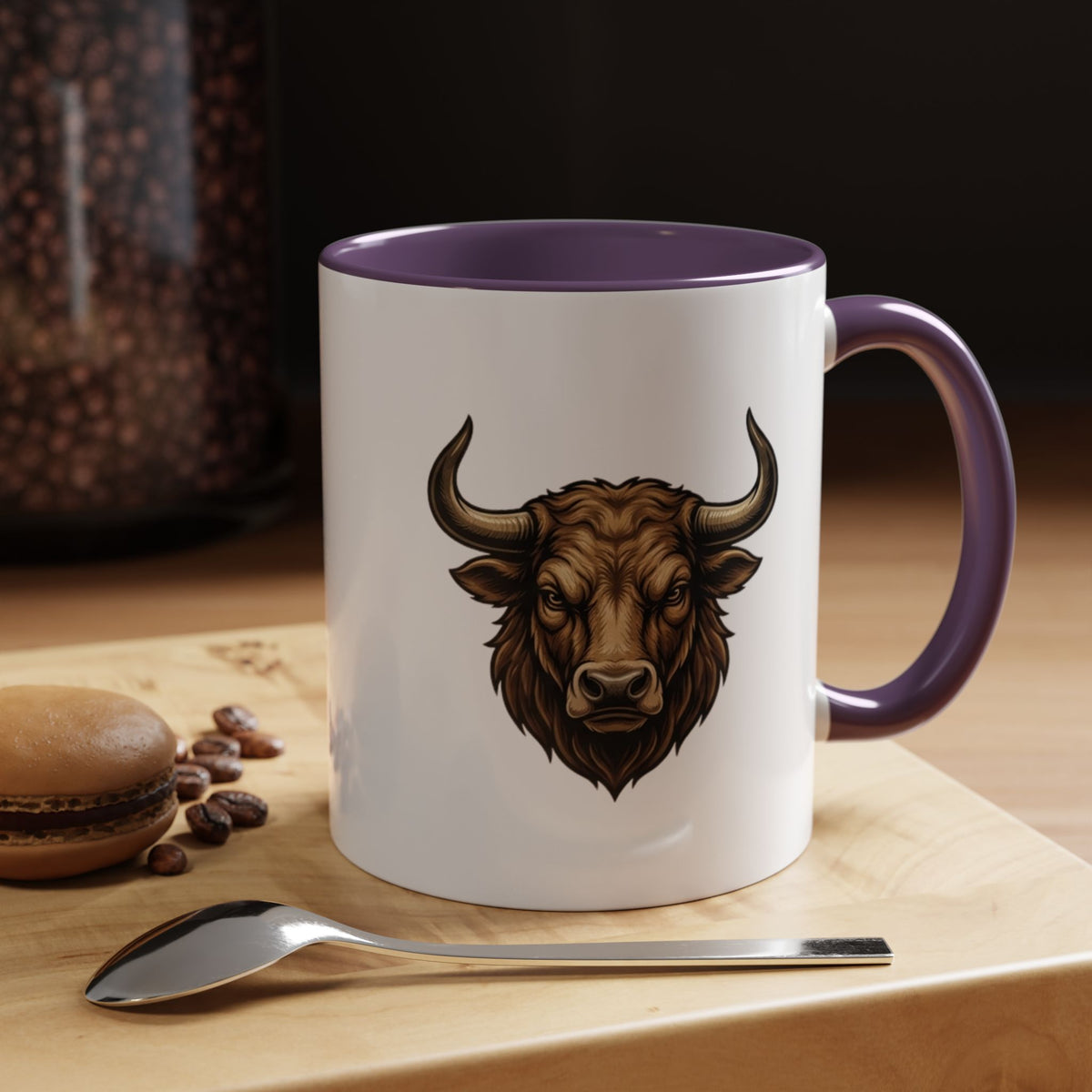 Taurus Bull Head Accent Coffee Mug — Rustic Bull Illustration Ceramic Mug