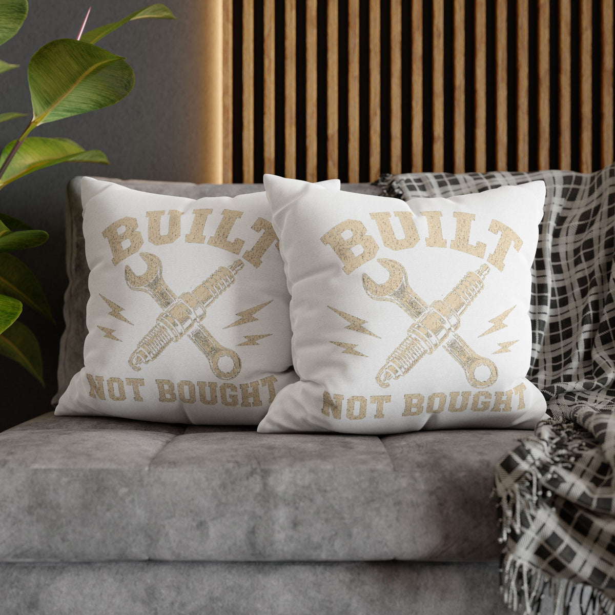 Built Not Bought Decorative Pillowcase Milo Bailey Dog Dad Mom — Rustic Mechanic Tool Accent