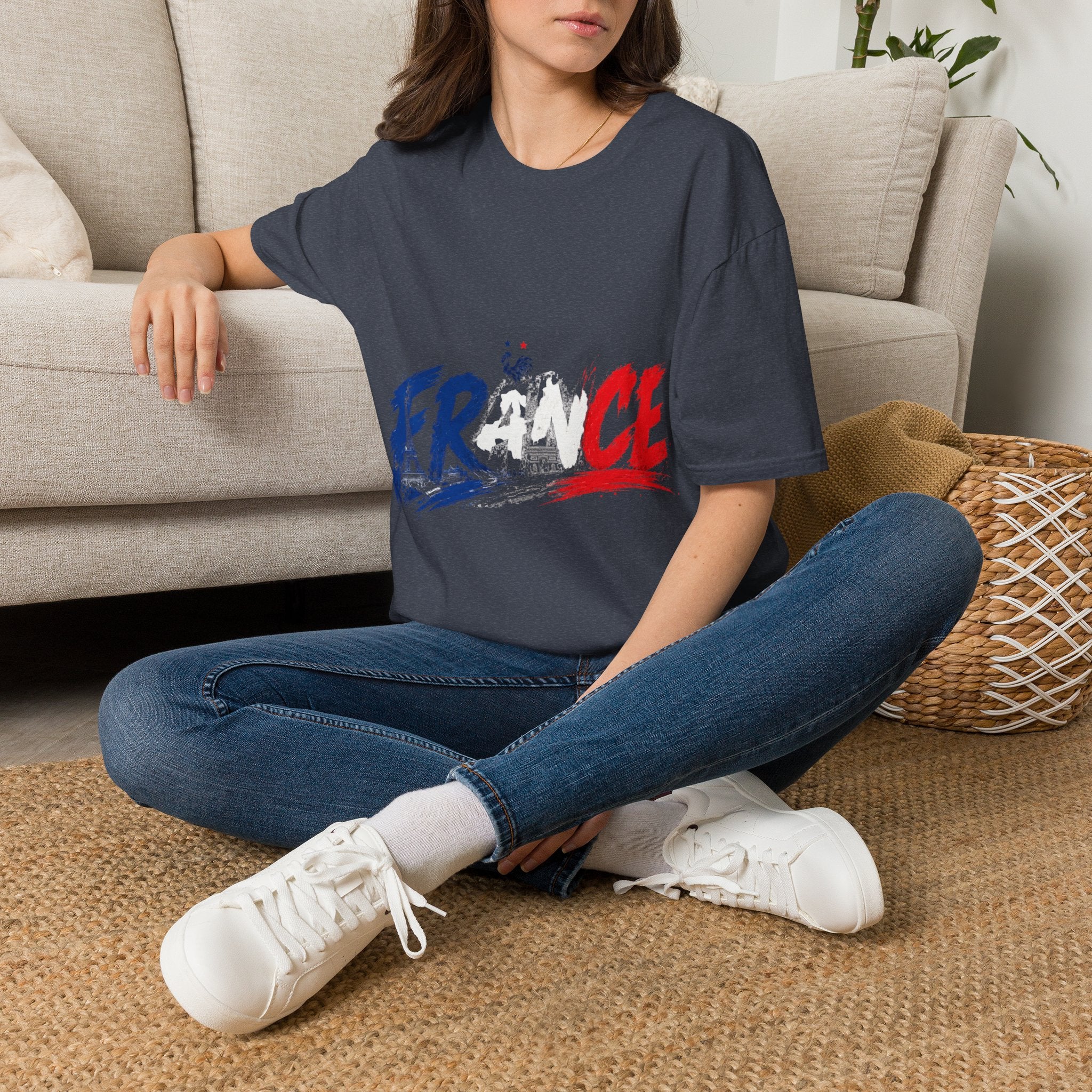 France Brushstroke Graphic T-Shirt — Tricolor Soccer/Travel Fan Tee