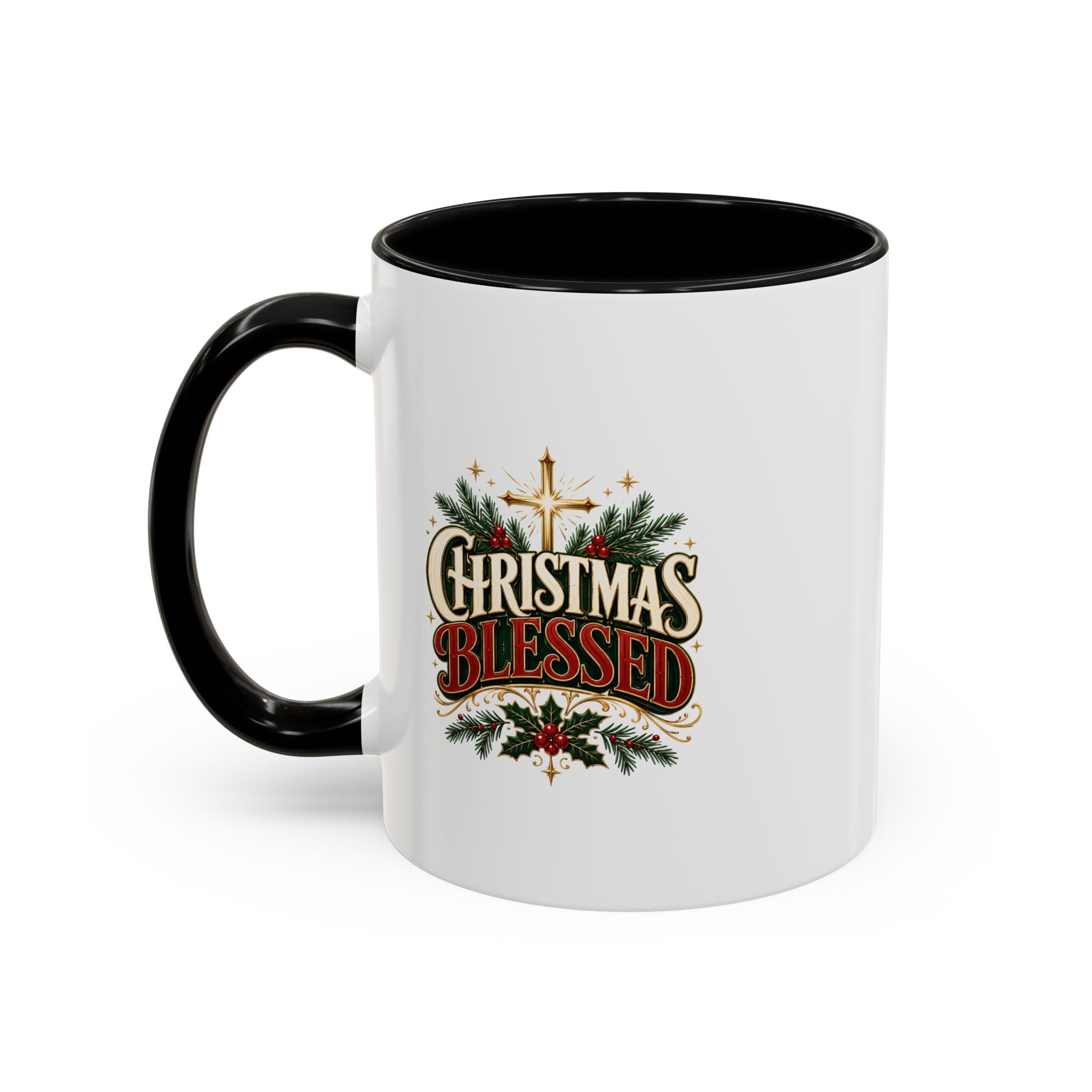 Christmas Blessed Accent Coffee Mug – Holiday Pine & Holly