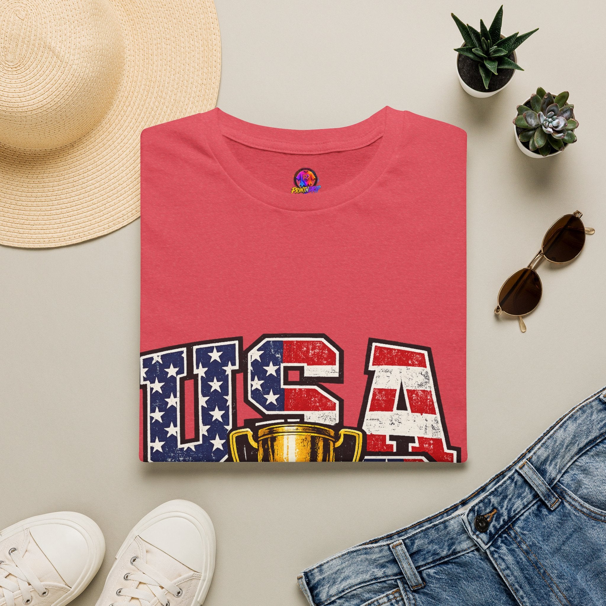 USA Trophy T-Shirt — Patriotic American Flag Graphic Tee