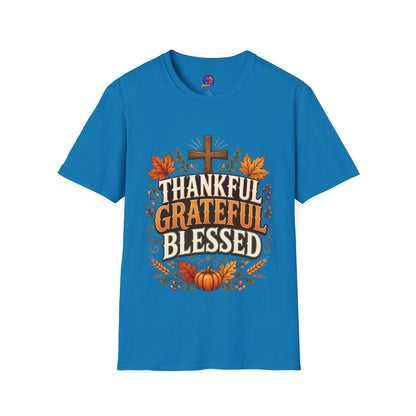 Thankful Grateful Blessed T-Shirt — Fall Thanksgiving Christian Tee