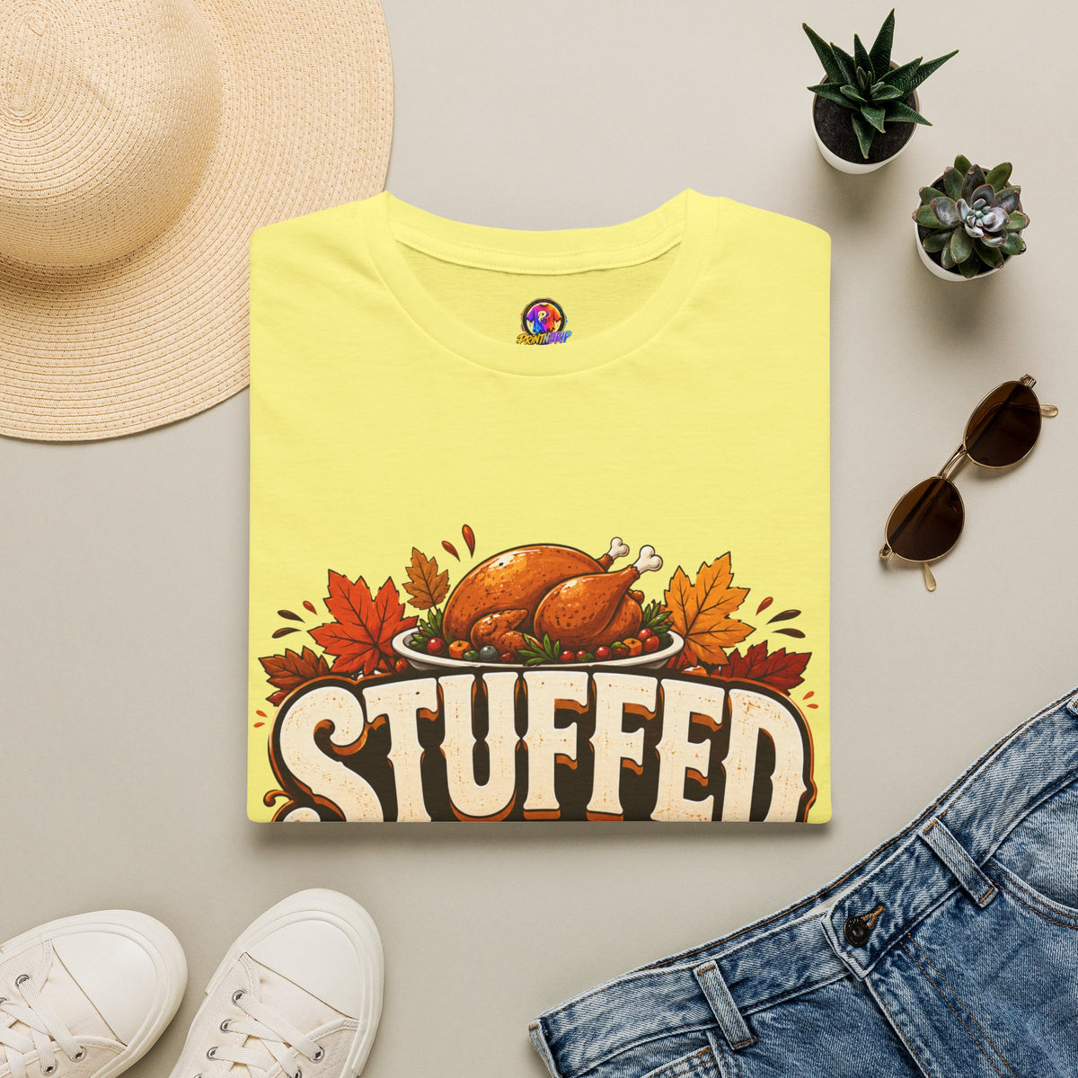Thanksgiving T-Shirt — "Stuffed and Thankful" Turkey Design
