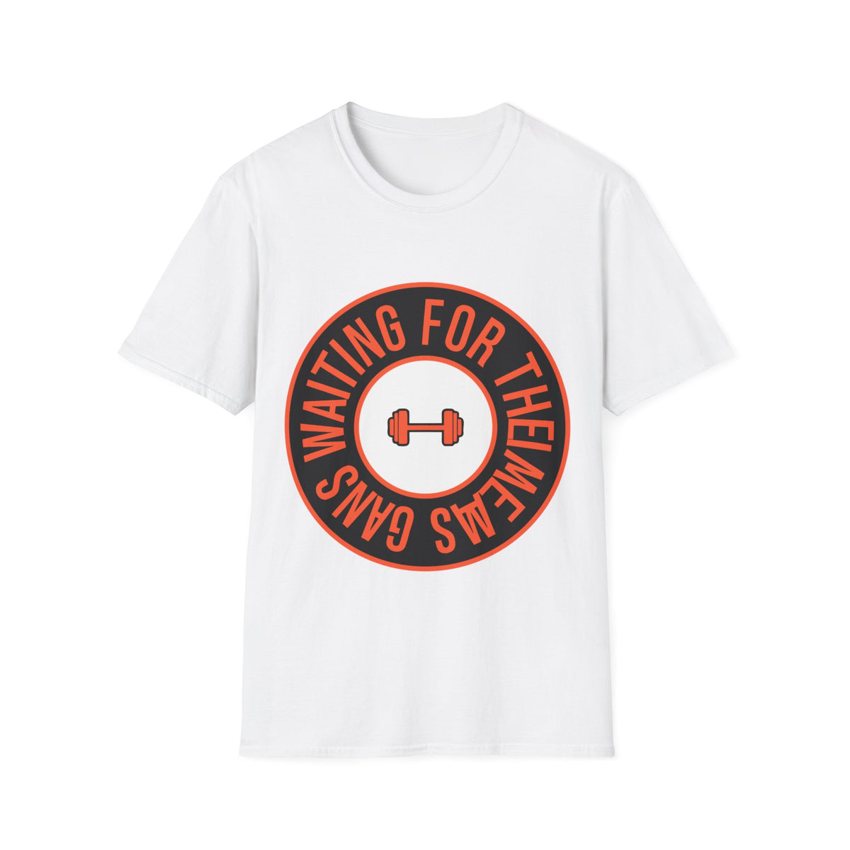 "Waiting For Them Gains" Dumbbell Seal Tee | Retro Fitness Circular T-Shirt - Trending Now - September 2026