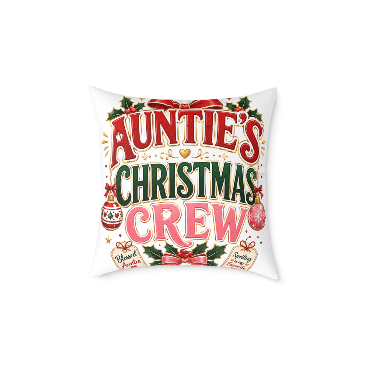 Auntie's Christmas Crew Square Poly Canvas Pillow
