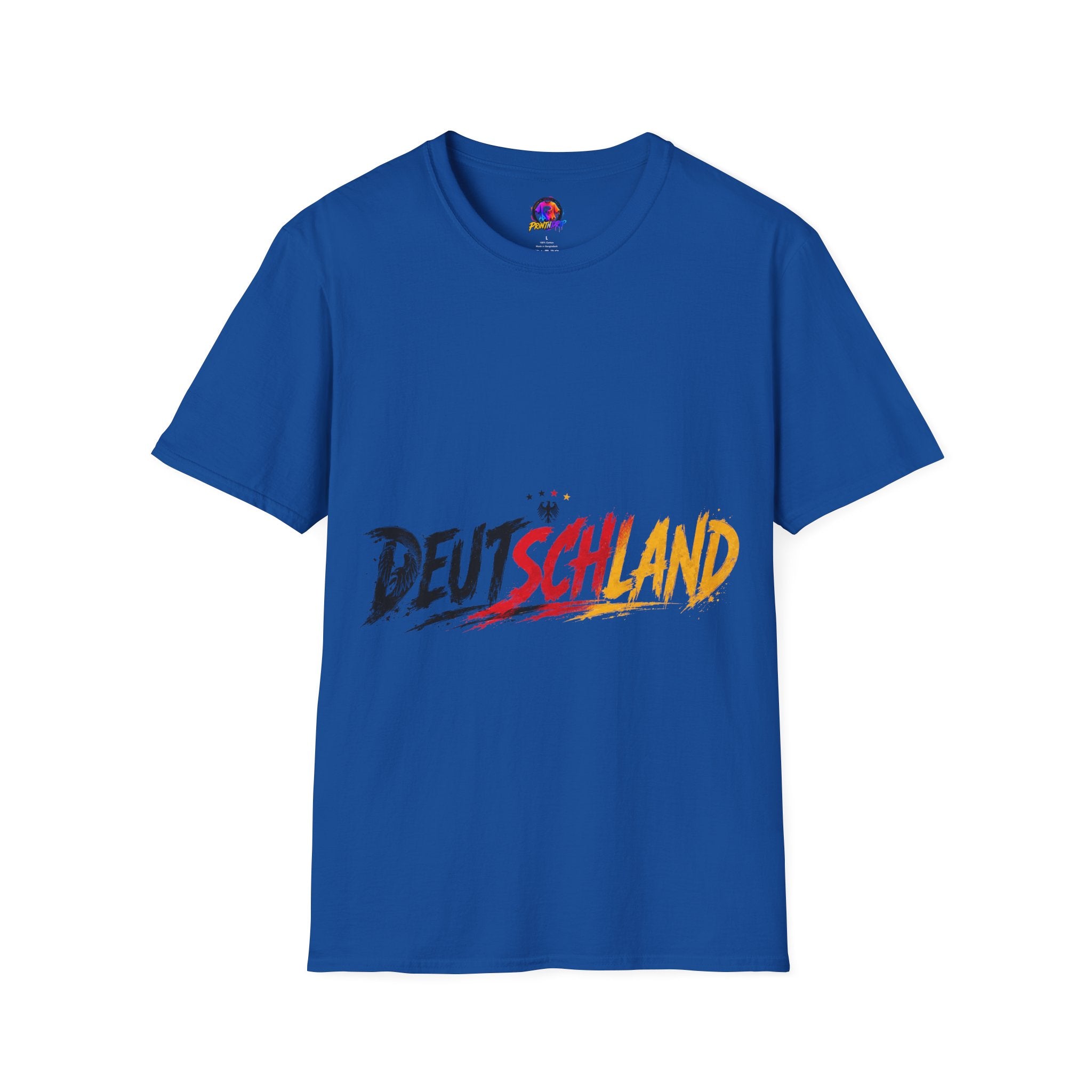 Germany Deutschland Football T-Shirt — Deutschland Script with German Flag Brushstroke