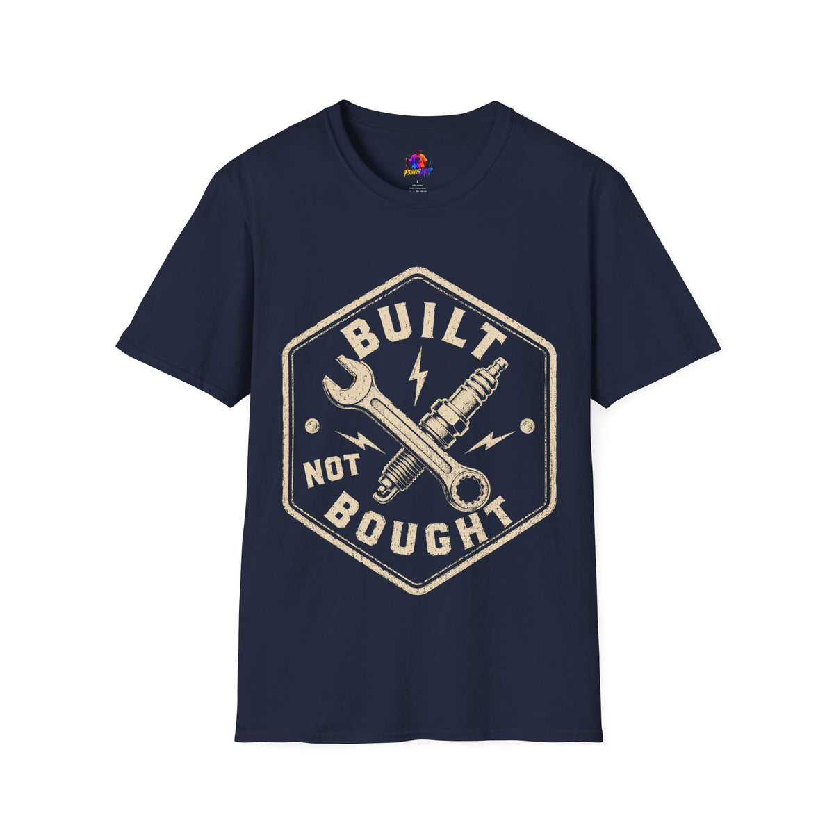 Built Not Bought T-Shirt — Vintage Mechanic Wrench & Spark Plug Tee