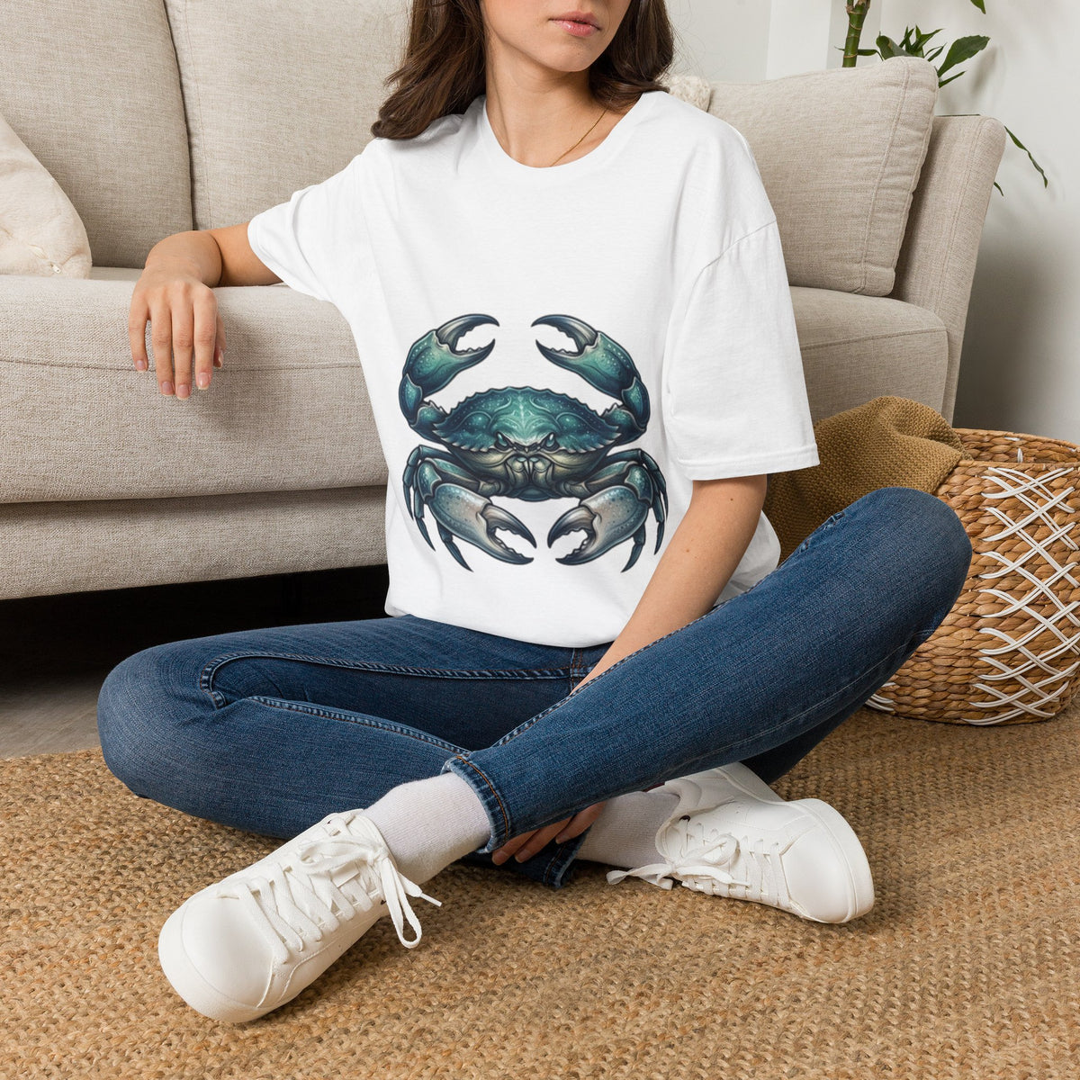 Cancer Zodiac Crabby Coastal Tee - Blue Green Crab Graphic T-Shirt